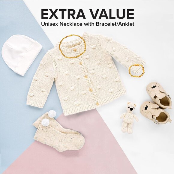 Amber Necklace and Bracelet Gift Set Unisex Honey 12.5 Inches Jewelry - Picture 4 of 5